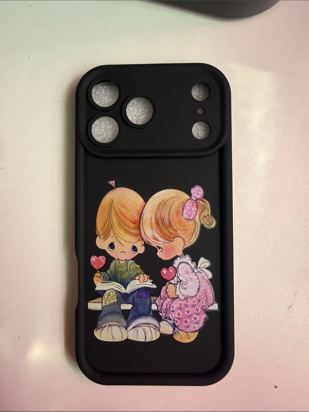 Apple Black Phone Case with Cute Kids Illustration